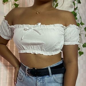 over the shoulder crop top